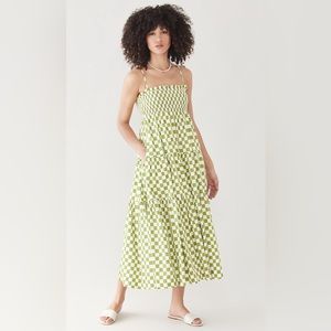 En Saison Smocked Midi Dress Checkerboard Green - Size Medium